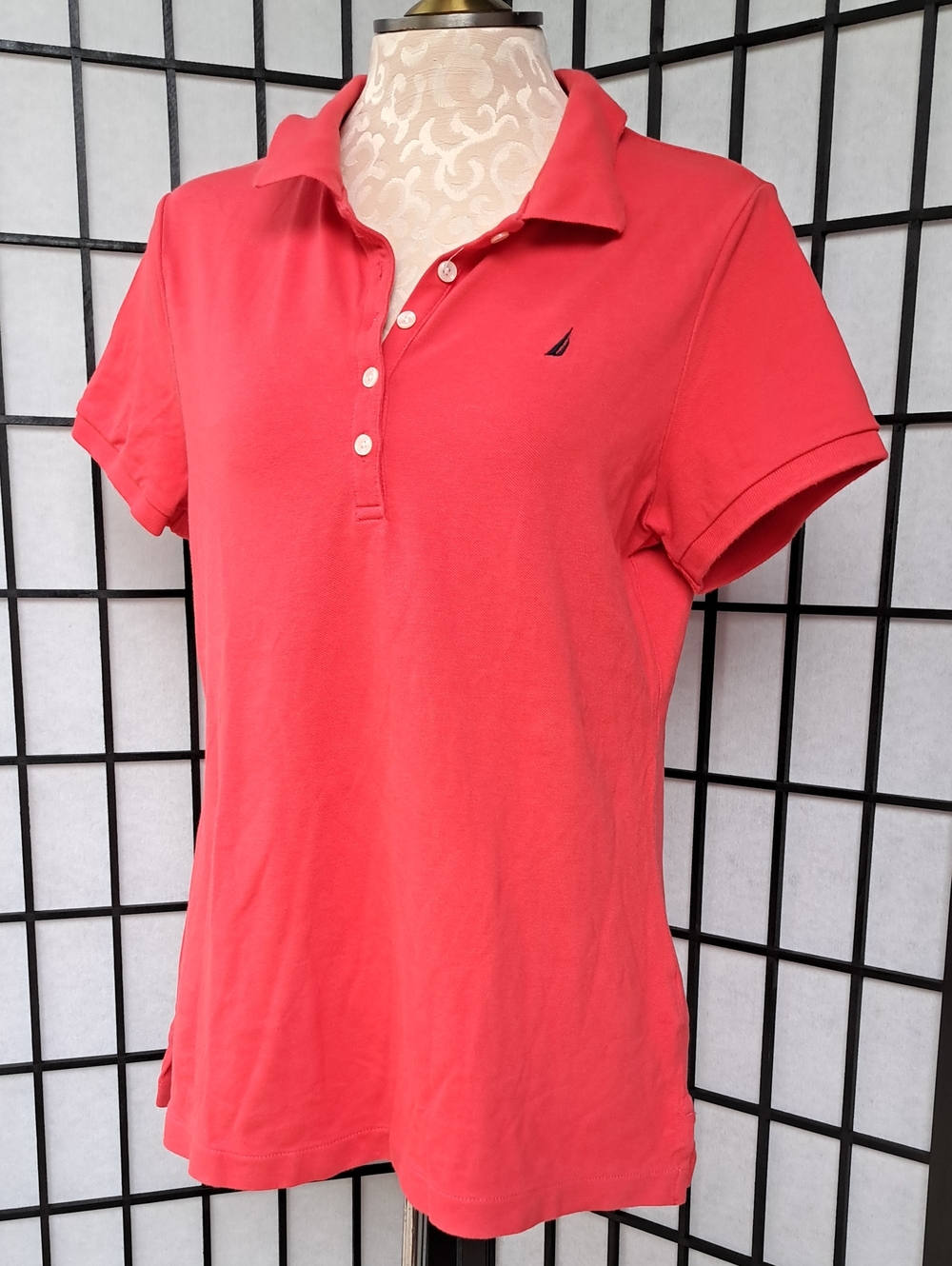 Nautica Coral Short-Sleeve Polo with Navy Sail Logo